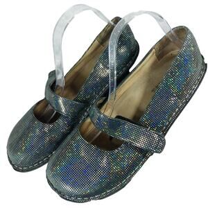 ALEGRIA BY PG LITE! BLACK GENUINE LEATHER W/SILVER RAINBOW FINISH SHOES! SZ 10M